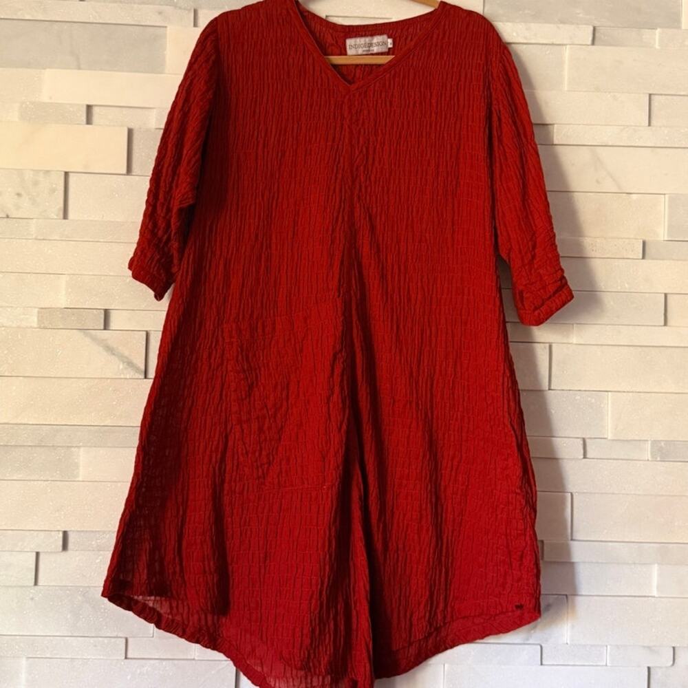 INDIGÈDESIGN HONOLULU HI NWOT 100% Handwoven Cotton Ruched  V-neck Swing Dress M